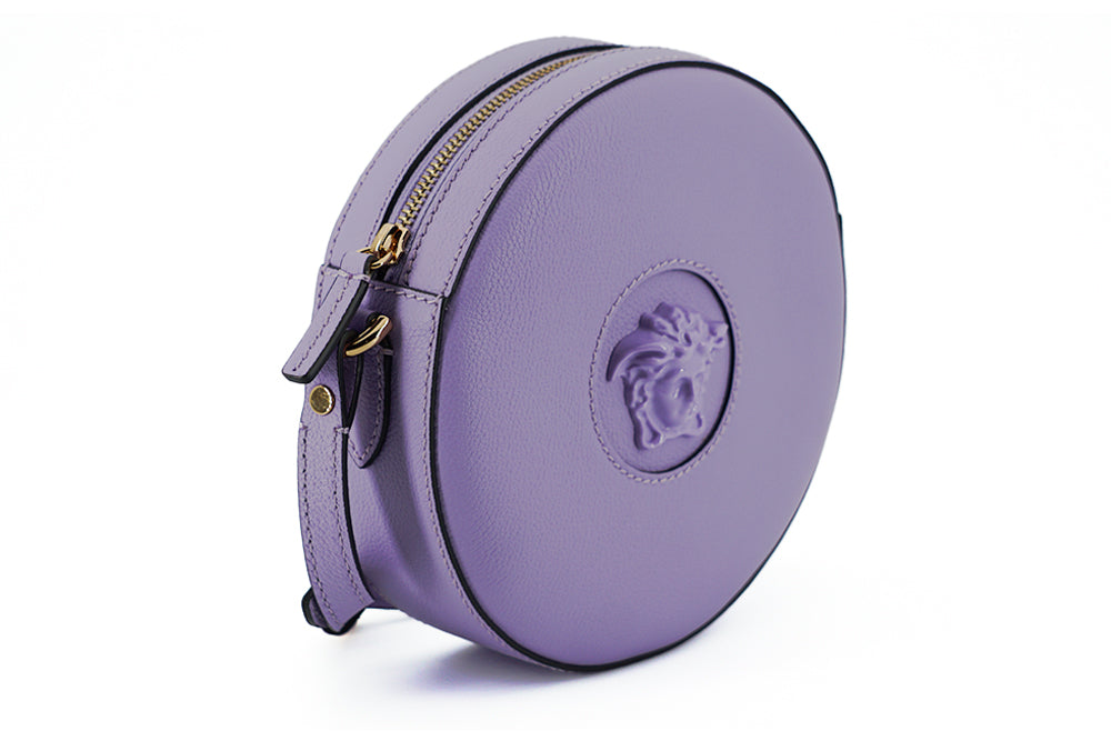 Versace Bolso de hombro Disco redondo de piel de becerro morado