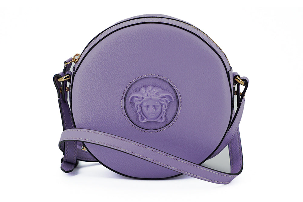 Versace Bolso de hombro Disco redondo de piel de becerro morado