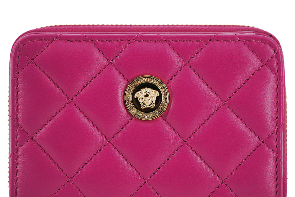 Versace cartera plegable con cremallera alrededor de piel de napa morada