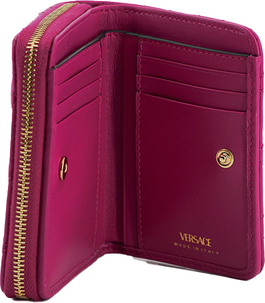 Versace cartera plegable con cremallera alrededor de piel de napa morada