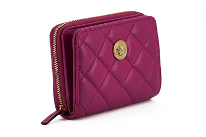 Versace cartera plegable con cremallera alrededor de piel de napa morada