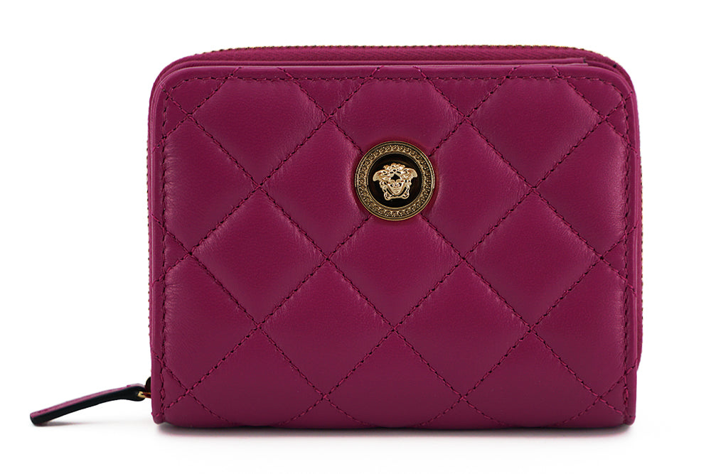 Versace cartera plegable con cremallera alrededor de piel de napa morada