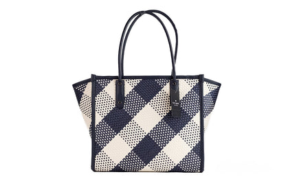 Kate Spade Ella Gingham Blazer Bolso tote de hombro tejido de gran tamaño azul