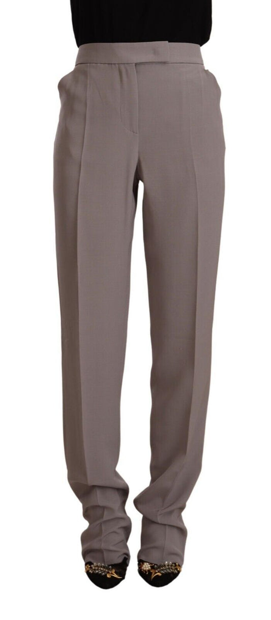 Pantalones largos cónicos de seda de talle alto en marrón de Armani