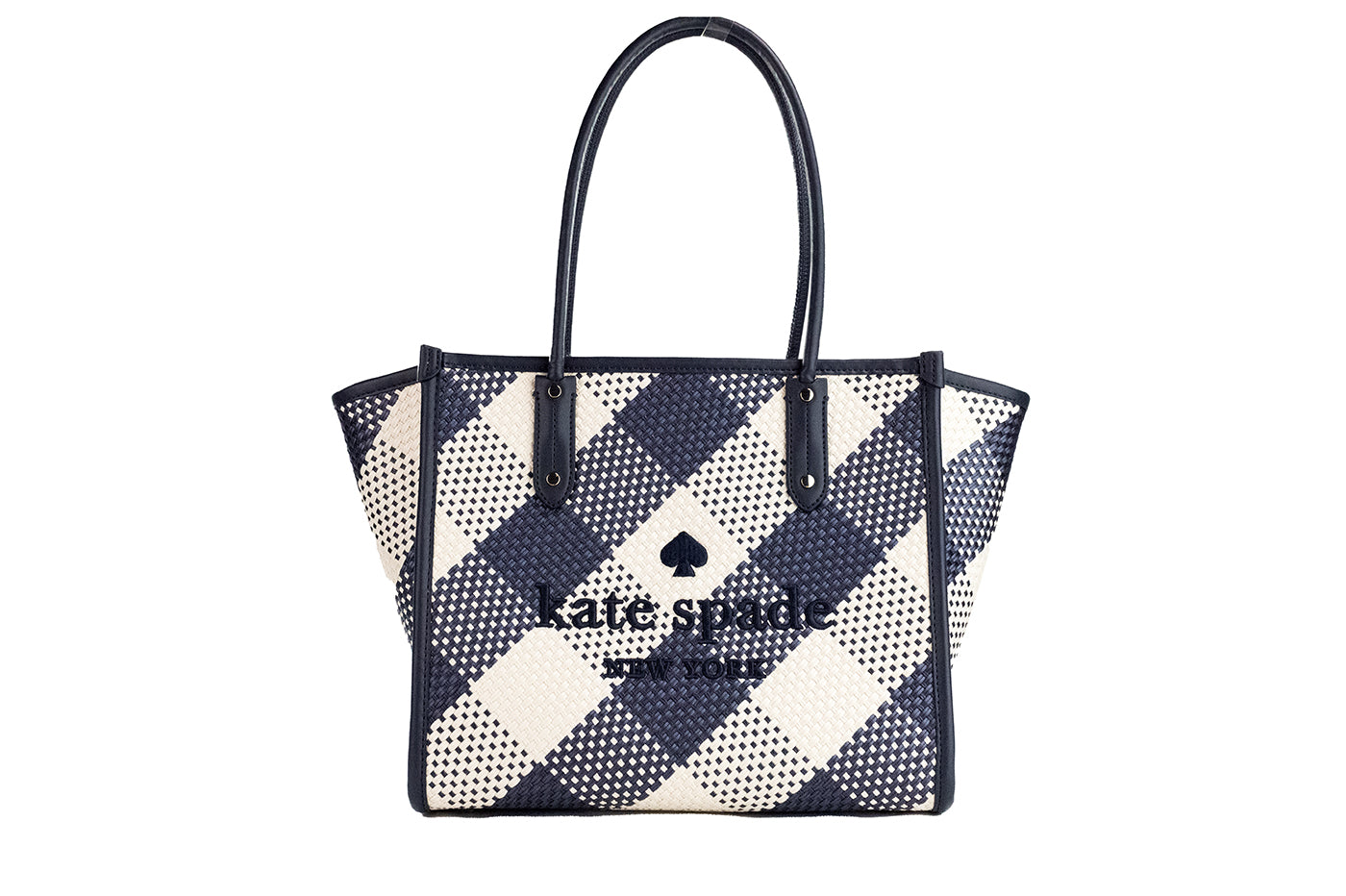 Kate Spade Ella Gingham Blazer Bolso tote de hombro tejido de gran tamaño azul