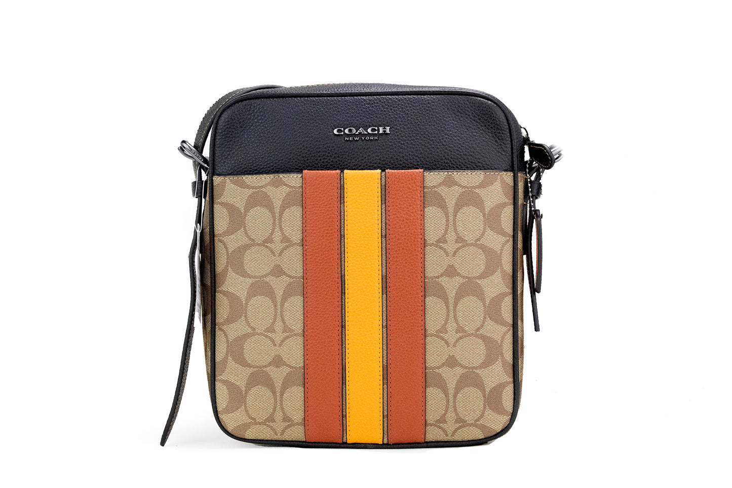 COACH Bolso bandolera Hudson 21 Signature de lona revestida con rayas universitarias